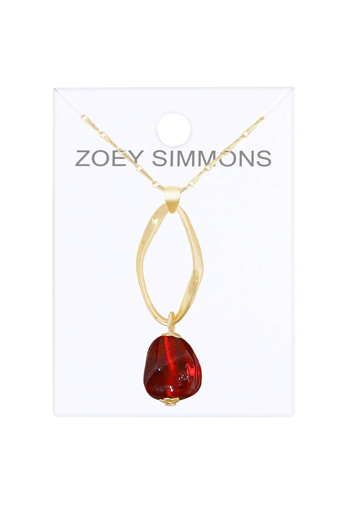 Zoey Simmons - Red Murano Glass & Freeform Hoop Pendant Necklace - GF