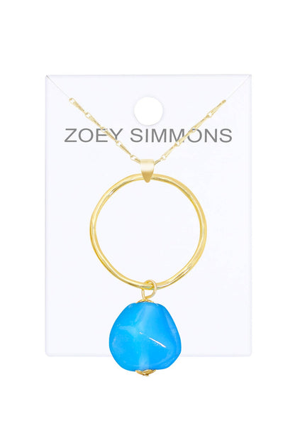 Zoey Simmons - Blue Murano Glass & Hoop Pendant Necklace - GF