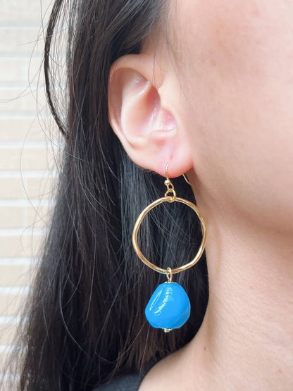 Zoey Simmons - Blue Murano Glass & Hoop Drop Earrings - GF