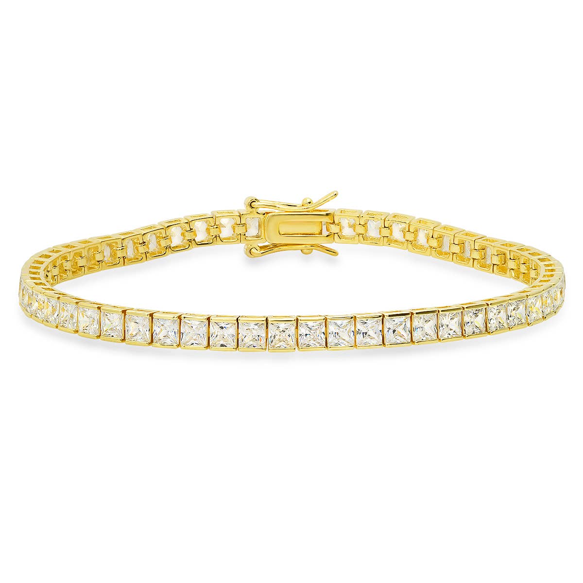 925 Silver/Gold Princess-cut Diamond CZ Tennis Bracelet