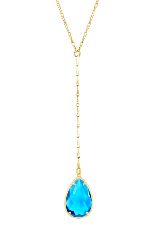 Zoey Simmons - Swiss Blue Crystal Pear Cut Y Necklace - GF