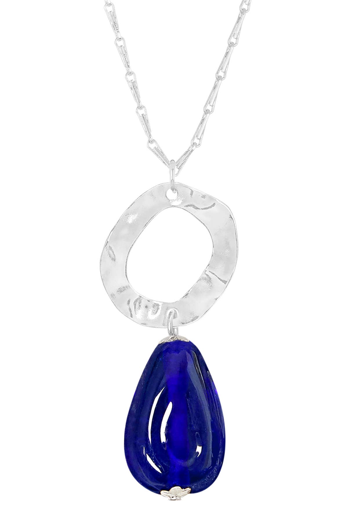 Zoey Simmons - Blue Murano Glass & Hammered Hoop Pendant Necklace - SF