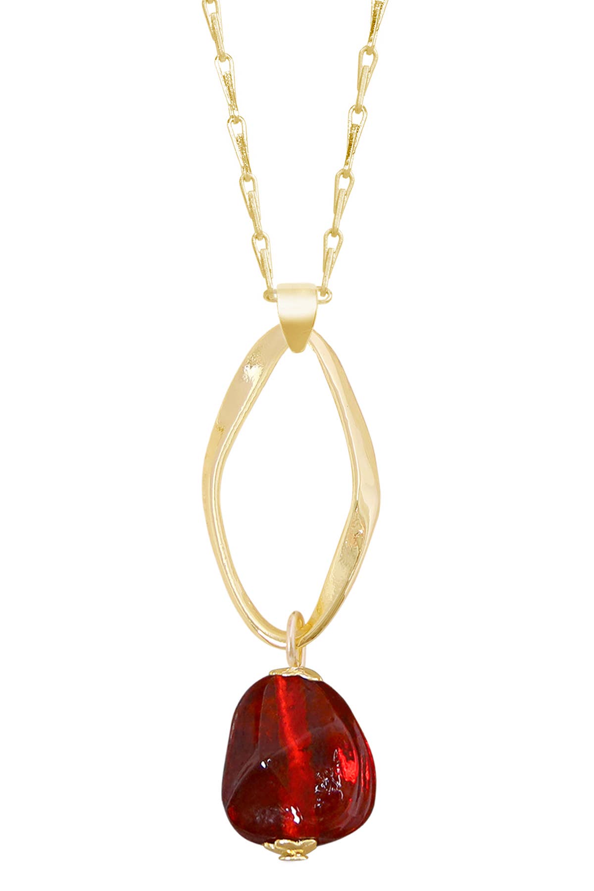 Zoey Simmons - Red Murano Glass & Freeform Hoop Pendant Necklace - GF