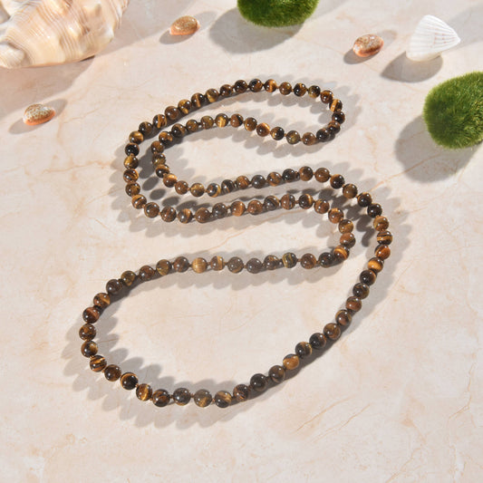 36" 8MM Polished Tigers Eye Infinity Necklace