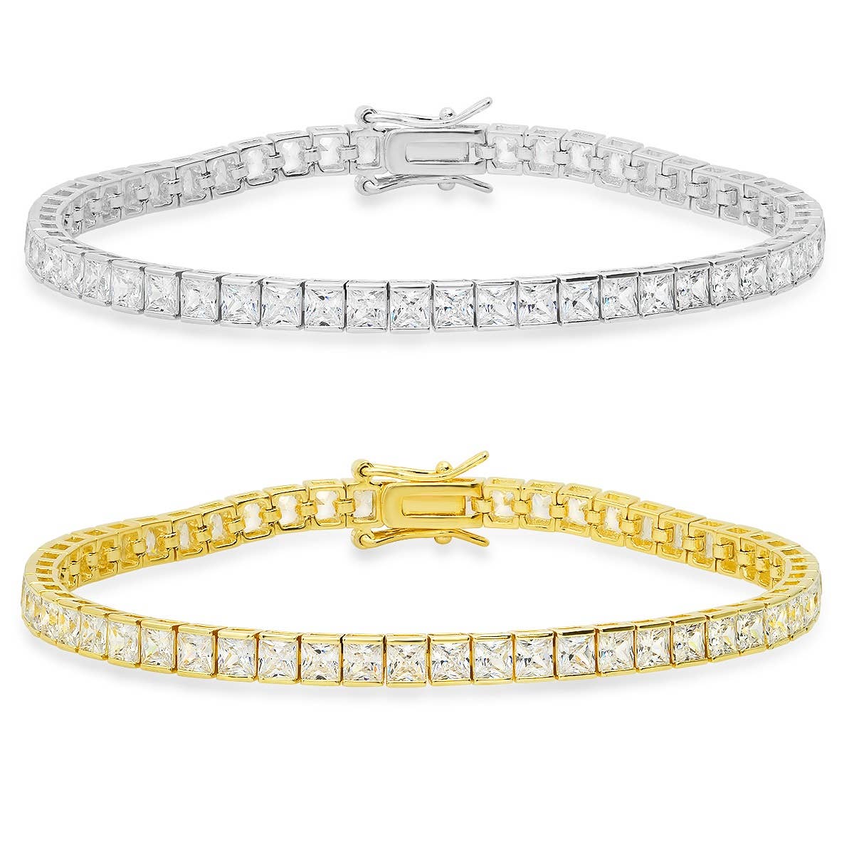 925 Silver/Gold Princess-cut Diamond CZ Tennis Bracelet