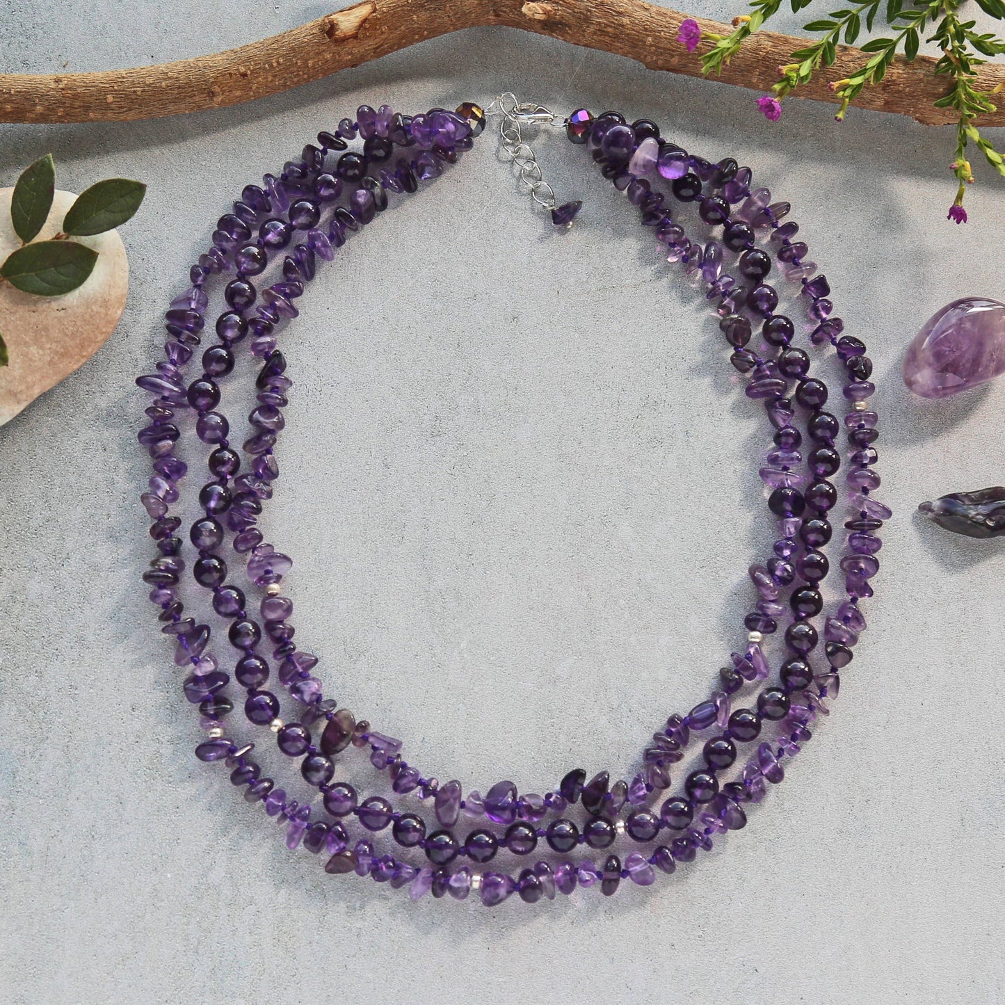 Amethyst Triple Strand Necklace