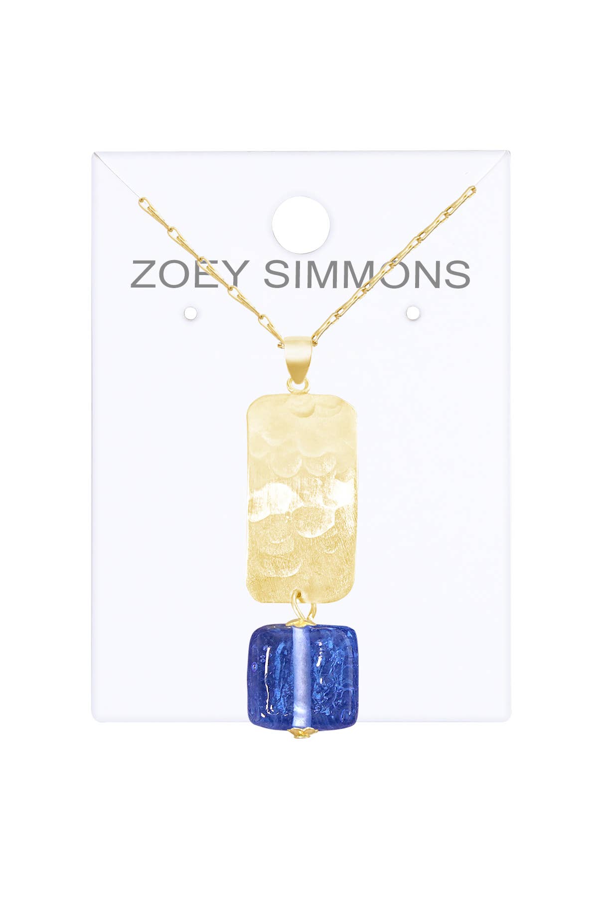 Zoey Simmons - Tanzanite Murano Glass & Hammered Rectangle Necklace - GF