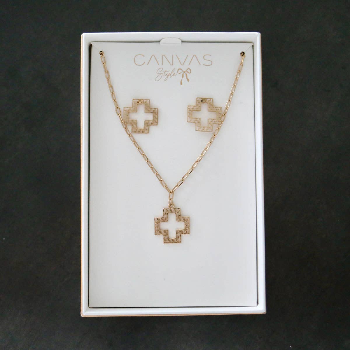 Canvas Style - Cameryn Greek Keys Cross Earring and Necklace Set