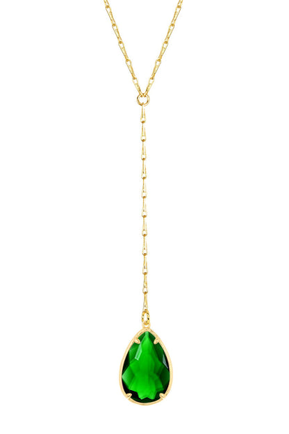 Zoey Simmons - Emerald Crystal Pear Cut Y Necklace - GF