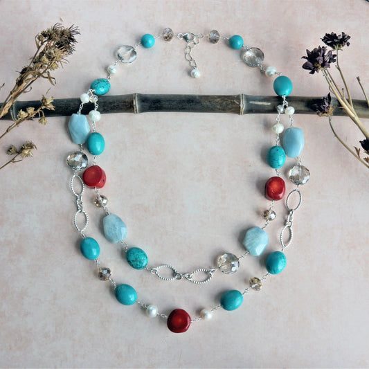 Aquamarine Turquoise Multi-Gemstones Necklace