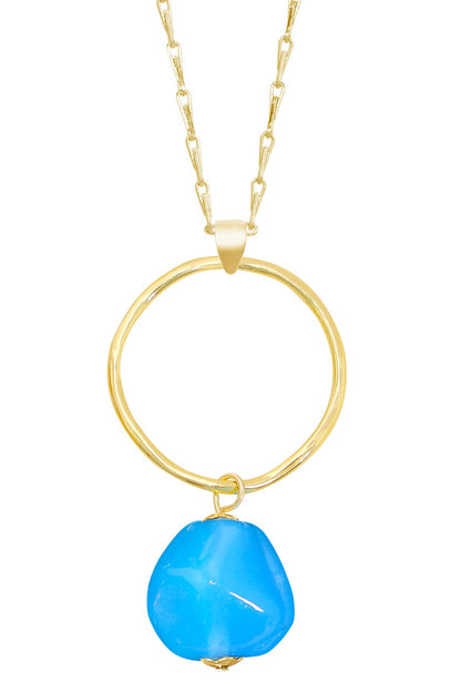 Zoey Simmons - Blue Murano Glass & Hoop Pendant Necklace - GF