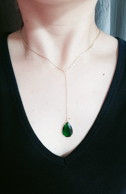 Zoey Simmons - Emerald Crystal Pear Cut Y Necklace - GF