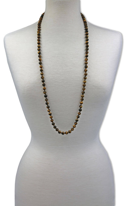 36" 8MM Polished Tigers Eye Infinity Necklace