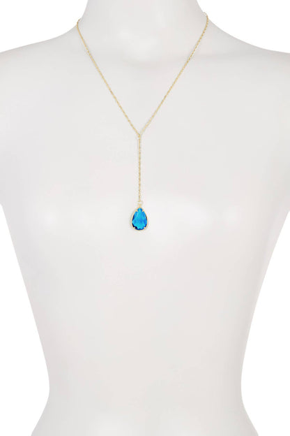 Zoey Simmons - Swiss Blue Crystal Pear Cut Y Necklace - GF