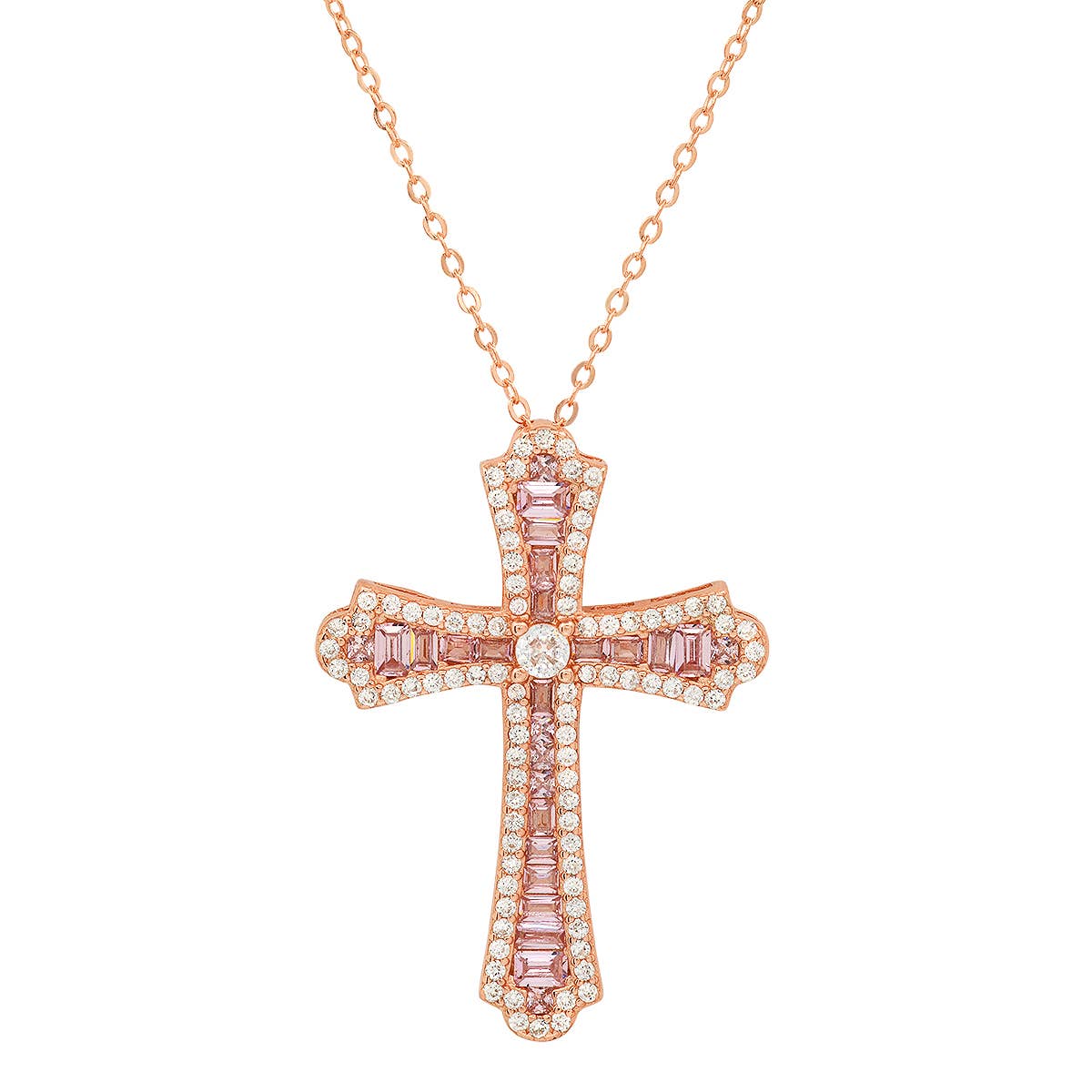 925 Silver/Rose Gold Diamond CZ Luxurious Cross Pendant