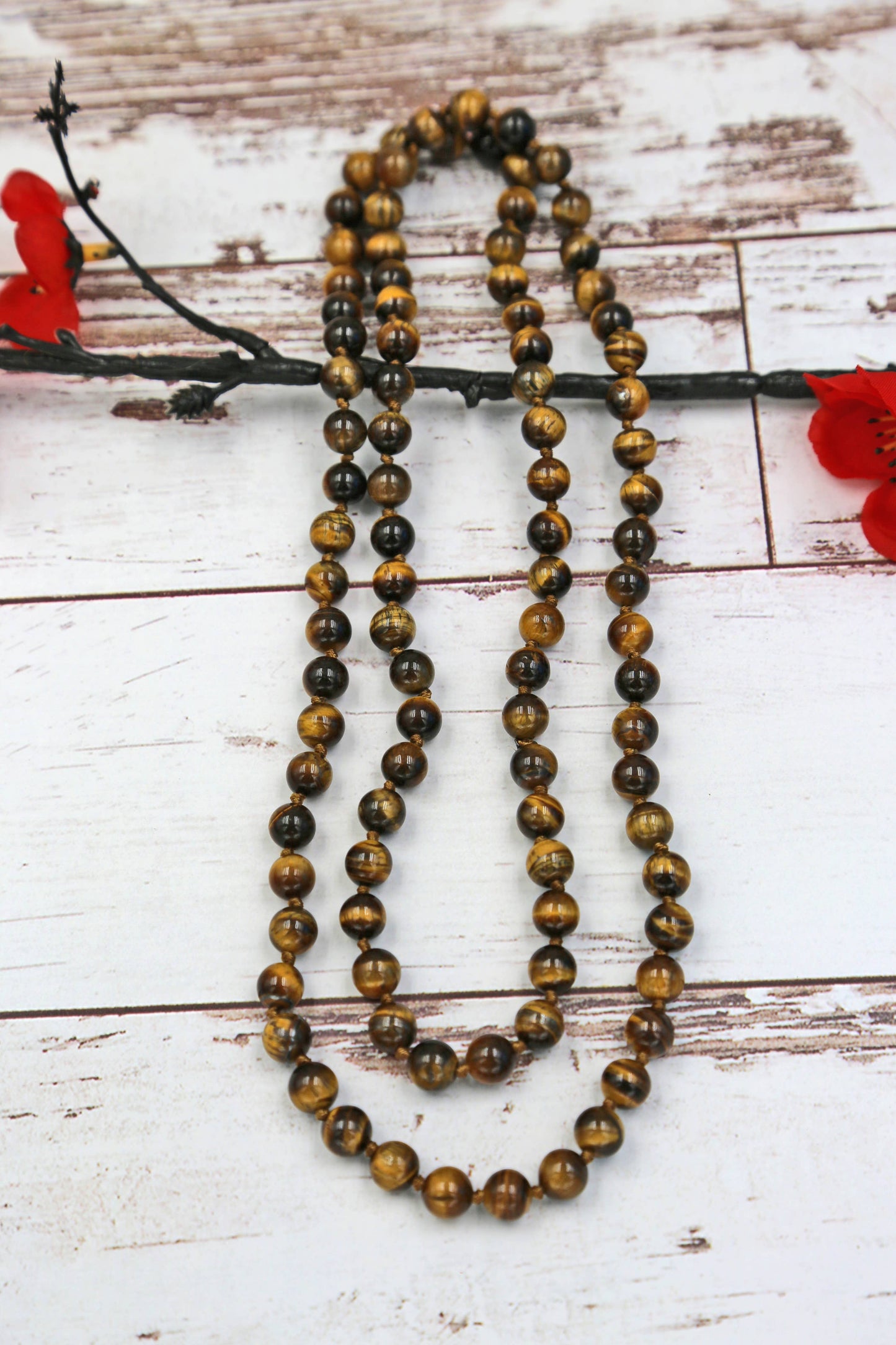 36" 8MM Polished Tigers Eye Infinity Necklace