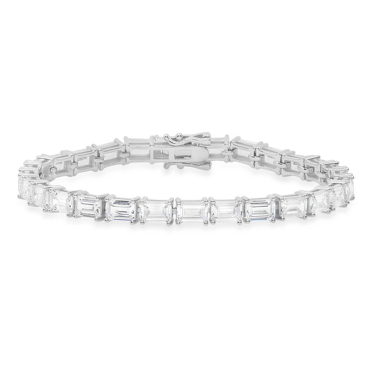 925 Silver/Gold Emerald-cut Diamond CZ Tennis Bracelet