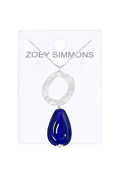 Zoey Simmons - Blue Murano Glass & Hammered Hoop Pendant Necklace - SF