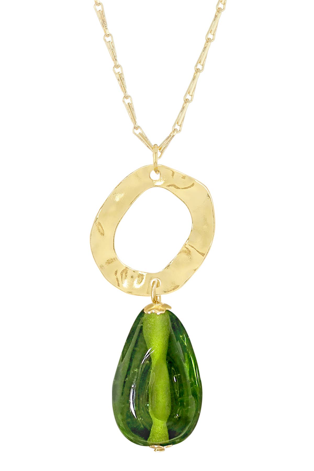 Zoey Simmons - Peridot Murano Glass & Hammered Hoop Pendant Necklace - GF