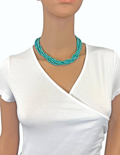 5 Strand Rondelle Blue Turquoise Crystal Necklace