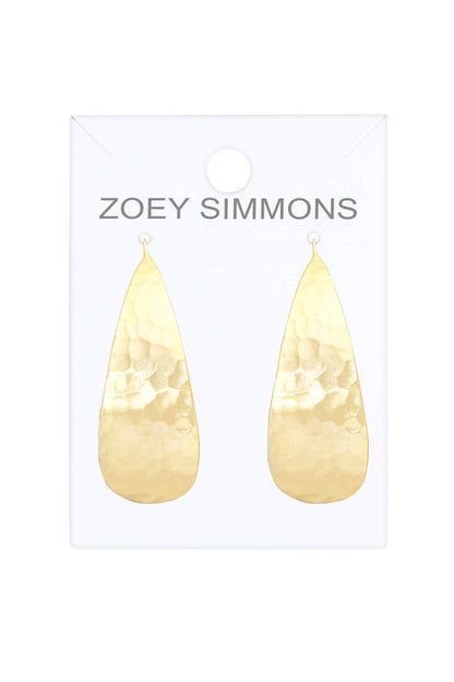 Zoey Simmons - 14k Gold Plated Hammered Teardrop Earrings - GP