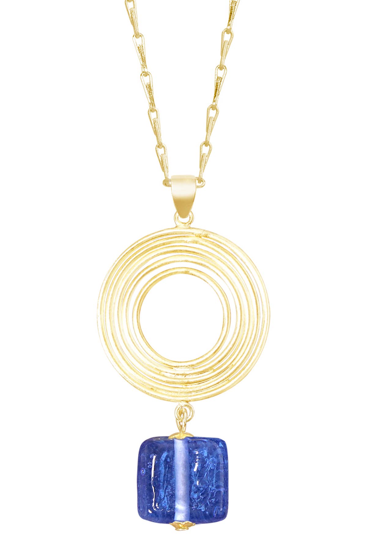 Zoey Simmons - Tanzanite Murano Glass & Swirl Disc Pendant Necklace - GF