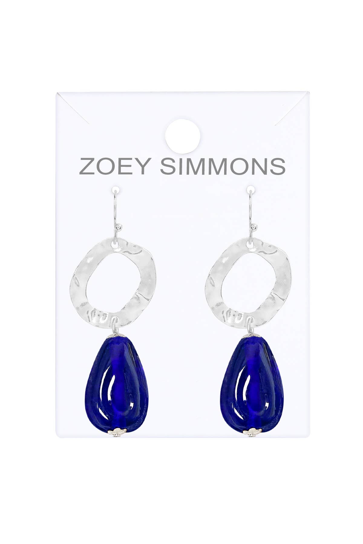 Zoey Simmons - Blue Murano Glass & Hammered Hoop Drop Earrings - SF