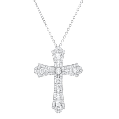 925 Silver/Rose Gold Diamond CZ Luxurious Cross Pendant