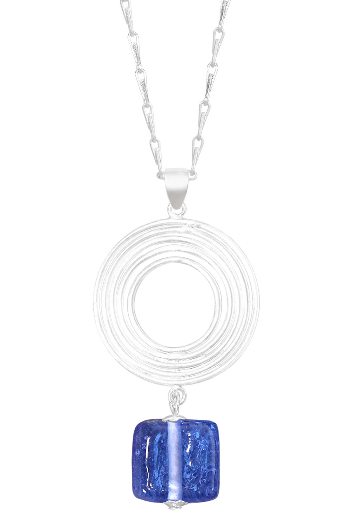 Zoey Simmons - Tanzanite Murano Glass & Swirl Disc Pendant Necklace - SF