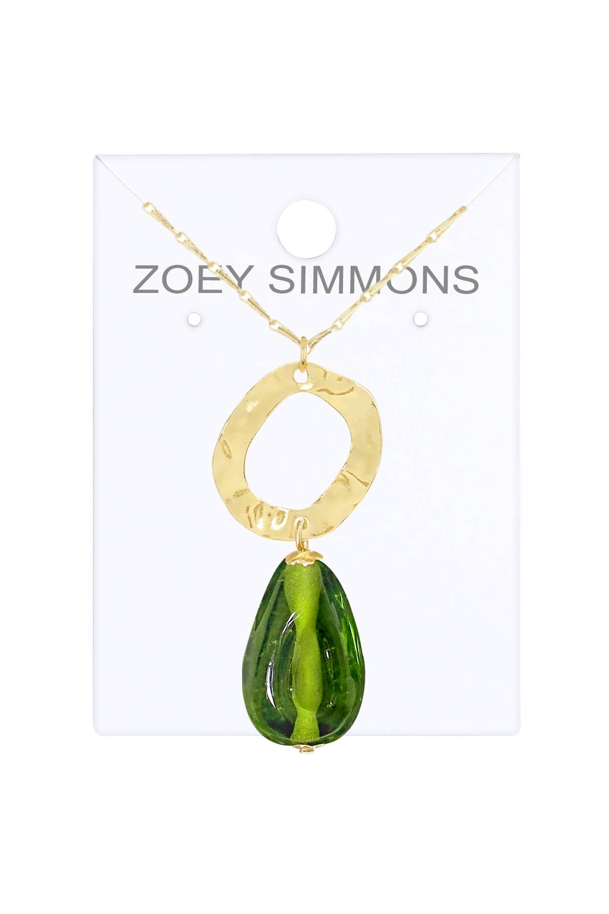 Zoey Simmons - Peridot Murano Glass & Hammered Hoop Pendant Necklace - GF