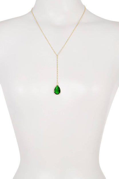 Zoey Simmons - Emerald Crystal Pear Cut Y Necklace - GF