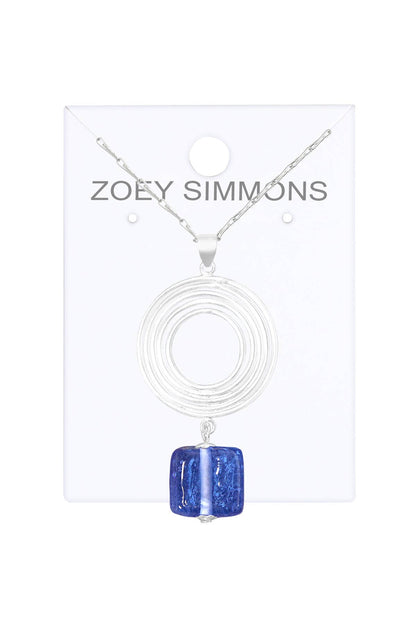 Zoey Simmons - Tanzanite Murano Glass & Swirl Disc Pendant Necklace - SF