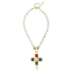 Designer Pearl Necklace with Multi Cross Pendant